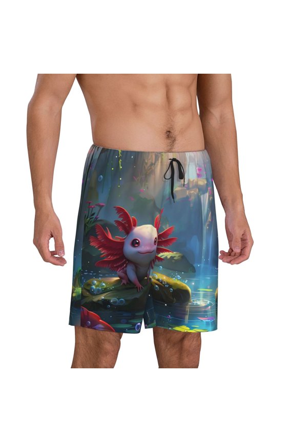 Pond Cute Axolotl Pajama Shorts for Men, Men's Pajama Bottoms, Sleepwear,Short Pajama Pants-3X-Large