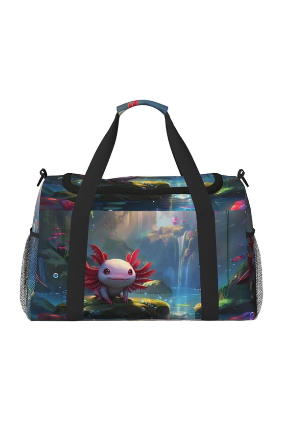 Pond Cute Axolotl Print Travel Duffle Bag,Weekender Bags for Women with Shoe Compartment, Gym Duffel Bag with Wet Pocket, Hospital Bags for Labor and Delivery