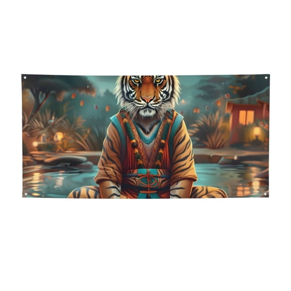 Picia Pond Meditating Tiger Pattern Party Banner, Festive Decoration, Holiday Banner, Celebration Decor, Event Banner, Reusable Party Banner-Medium