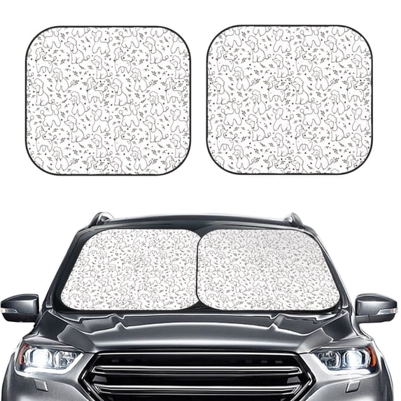 Picia Poodle Dog 2 Piece Car Windshield Sun Shade Foldable | Foldable Sun Shield for Front Window Blocks UV Rays and Keeps Your Vehicle Cool-Large