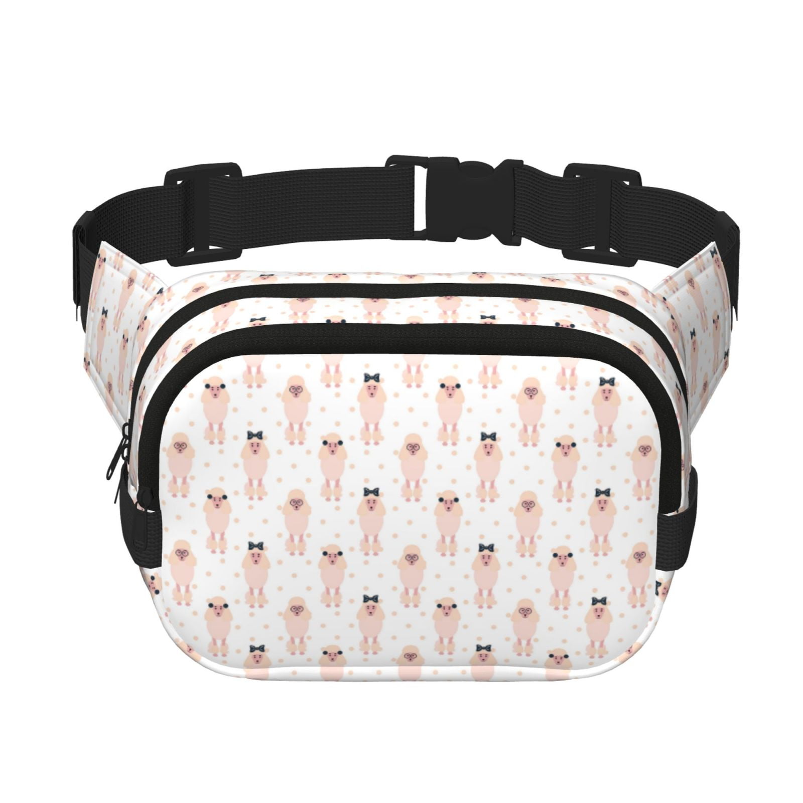 Picia Poodle Dog Print Square Double-Layer Waist Bag Mini Adjustable Waist Belt Bag Exercise Running Travel Hiking