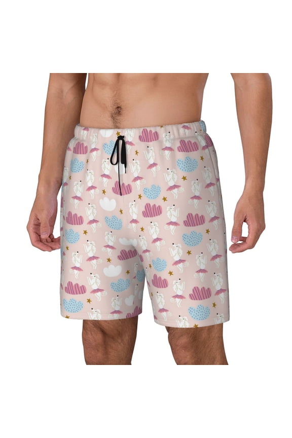 Poodle In Ballet Skirts Dancing pattern Mens Swim Trunks with Compression Liner Stretch Beach Shorts Quick Dry with Zipper Pockets No-Chafing Board Shorts-Small