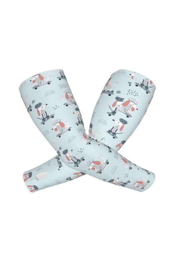 Poodle Playing Skateboard Arm Sleeves for Men and Women - Tattoo Cover Up UPF 50+ Cooling Sports Sleeve for Basketball Golf Football-One Size