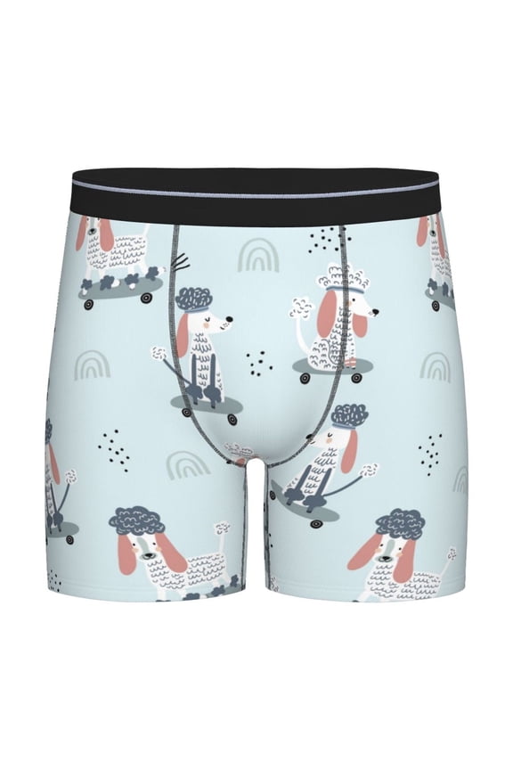 Poodle Playing Skateboard Pattern Men's Athletic Long Leg Briefs , Performance Stretch Underwear,Moisture-Wicking