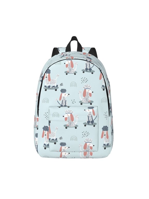Poodle Playing Skateboard Printed Canvas Daypack - Stylish and Durable Vintage Compact Backpack - Class, Work, Travel, or Laptop Bookbag,Organized Compartments-Medium
