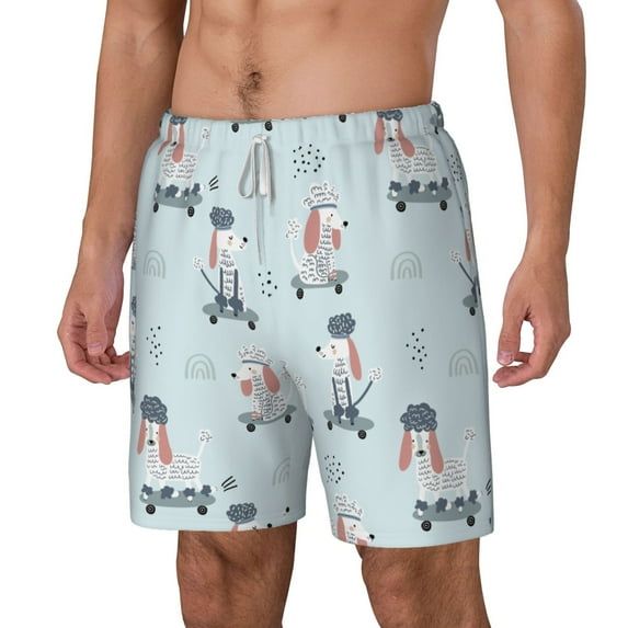 Picia Poodle Playing Skateboard pattern Mens Swim Trunks with Compression Liner Stretch Beach Shorts Quick Dry with Zipper Pockets No-Chafing Board Shorts-Small