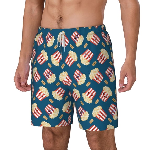 Picia Popcorn With Glasses pattern Mens Swim Trunks with Compression Liner Stretch Beach Shorts Quick Dry with Zipper Pockets No-Chafing Board Shorts-3X-Large