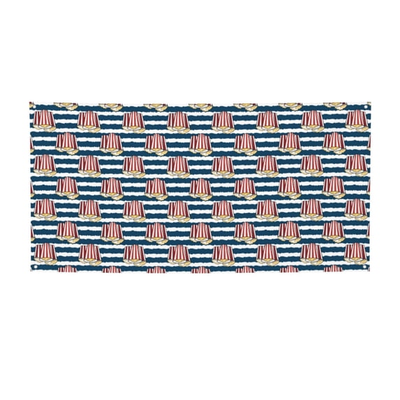 Picia Popcorn On Blue Lines Pattern Party Banner, Festive Decoration, Holiday Banner, Celebration Decor, Event Banner, Reusable Party Banner-Medium