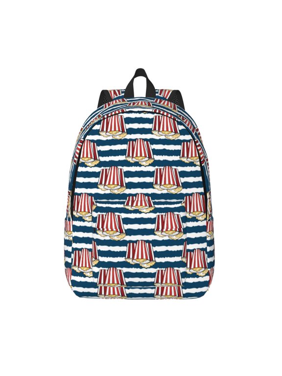 Popcorn On Blue Lines Printed Canvas Daypack - Stylish and Durable Vintage Compact Backpack - Class, Work, Travel, or Laptop Bookbag,Organized Compartments-Medium