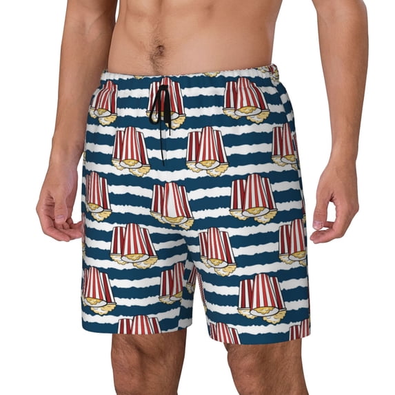 Picia Popcorn On Blue Lines pattern Mens Swim Trunks with Compression Liner Stretch Beach Shorts Quick Dry with Zipper Pockets No-Chafing Board Shorts-Small