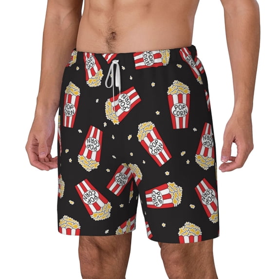 Picia Popcorn pattern Mens Swim Trunks with Compression Liner Stretch Beach Shorts Quick Dry with Zipper Pockets No-Chafing Board Shorts-Medium