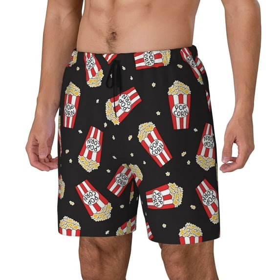 Picia Popcorn pattern Mens Swim Trunks with Compression Liner Stretch Beach Shorts Quick Dry with Zipper Pockets No-Chafing Board Shorts-