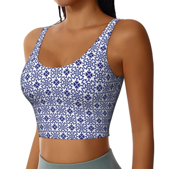 Picia Porcelain Chinaware Sports Bra for Women,Padded Strappy Sports Bras Medium Support Yoga Bra with Removable Cups,Running Yoga Bra-
