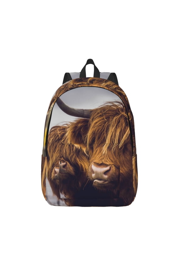 Portrait Of Cow With Its Baby Cow Printed Canvas Daypack - Stylish and Durable Vintage Compact Backpack - Class, Work, Travel, or Laptop Bookbag,Organized Compartments-Small