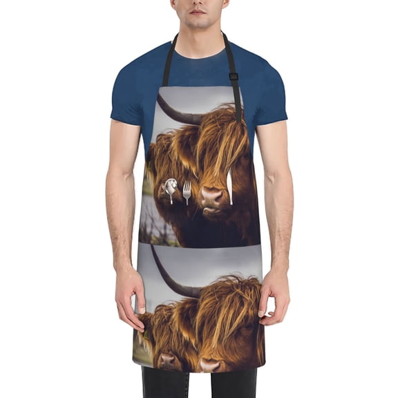 Picia Portrait Of Cow With Its Baby Cow Waterproof Apron for Unisex Adult - Adjustable Bib Apron with Pockets, Ideal for Cooking, Gardening, Painting, and Household Chores