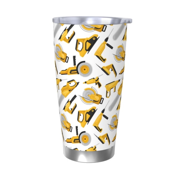 Picia Power Tools Pattern 20 oz Tumbler Stainless Steel Vacuum Insulated Coffee Ice Cup Double Wall Travel Flask Dual Lid Water Bottle, Eco-friendly Car Cup-Without Straw