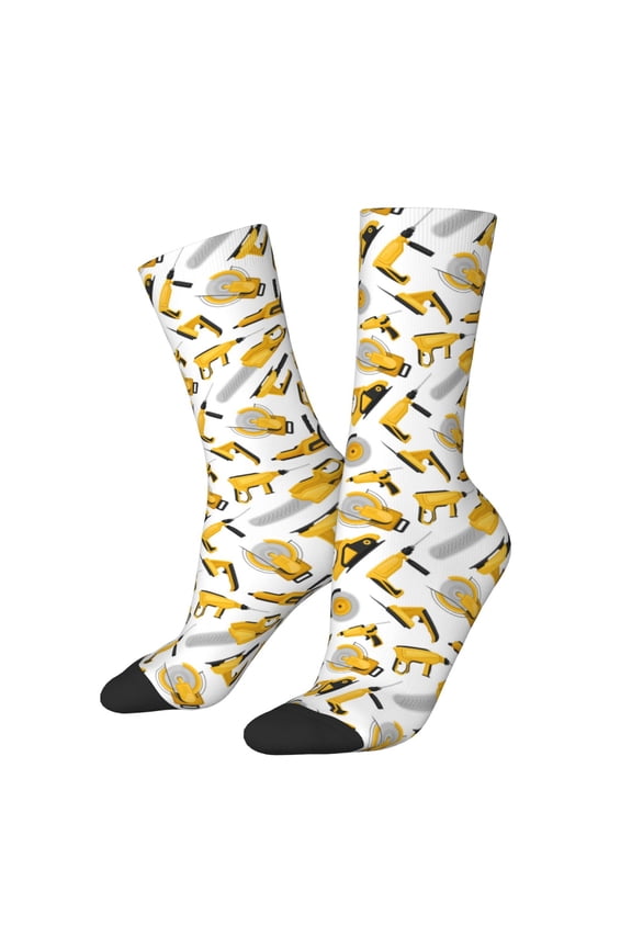 Power Tools Print Athletic Socks for Men & Women – Cushioned Moisture-Wicking Crew Socks for Sports, Running, and Training, Soft & Breathable Size 5-11