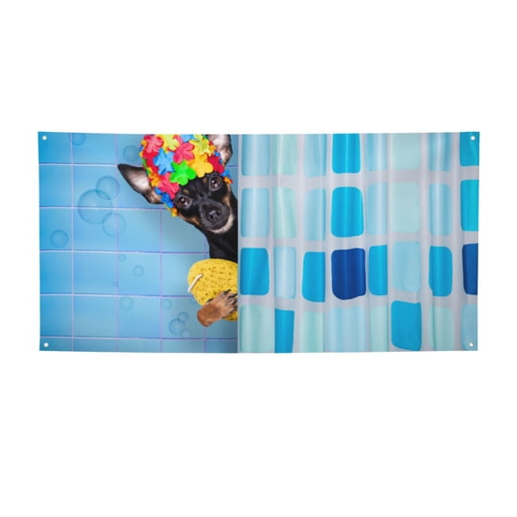 Picia Prague Ratter Dog in Bathtub Pattern Party Banner, Festive Decoration, Holiday Banner, Celebration Decor, Event Banner, Reusable Party Banner-Medium