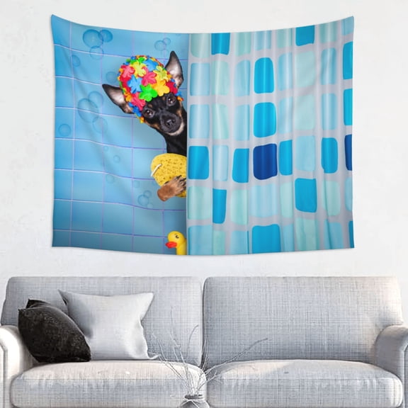 Picia Prague Ratter Dog in Bathtub Pattern Tapestry-Tapestries for Bedroom Living Room Dorm(29x37")