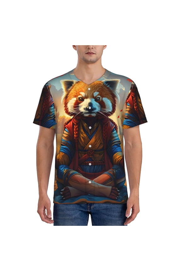Prairie Meditating Raccoon Pattern Mens Polo Shirts Quick Dry Short Sleeve Golf T Shirt Performance Moisture Wicking Casual Workout Baseball T-shirt-Small