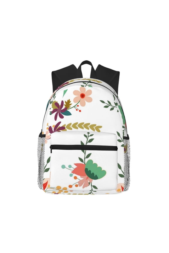 Pretty Floral With Leaves Large Capacity Backpack Classic Style Backpack Casual Backpack Water-Resistant School Work Travel Outdoor Backpack