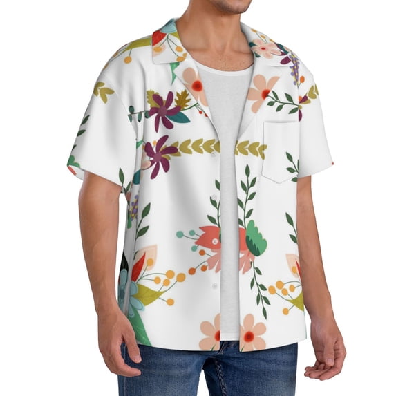 Picia Pretty Floral With Leaves Men's Linen Shirts Short Sleeve Cuban Beach Shirts Casual Shirts Button Down Shirt for Men Beach Summer Wedding Shirt-3X-Large