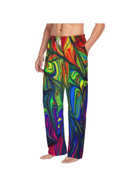 Pride Rainbow Mens Soft Woven Cotton Elastic Waistband Sleep Pajama Pant Lounge Sleep Pant With Pockets And Drawstring-Large