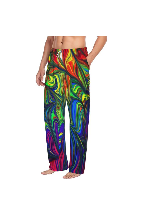 Pride Rainbow Mens Soft Woven Cotton Elastic Waistband Sleep Pajama Pant Lounge Sleep Pant With Pockets And Drawstring-Medium