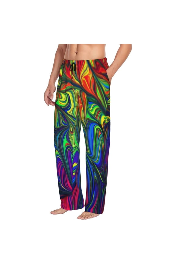 Pride Rainbow Mens Soft Woven Cotton Elastic Waistband Sleep Pajama Pant Lounge Sleep Pant With Pockets And Drawstring-Medium