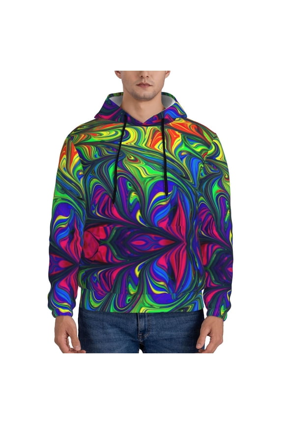 Pride Rainbow Pattern Casual Men's Hoodie - Lightweight Hooded Sweatshirt with Kangaroo Pocket, Comfortable Pullover for Everyday, Travel-Medium