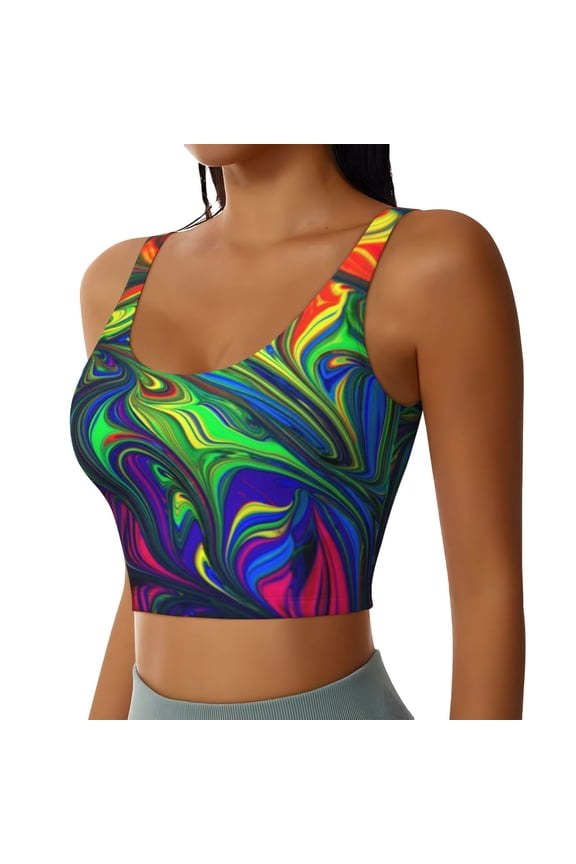 Pride Rainbow Sports Bra for Women,Padded Strappy Sports Bras Medium Support Yoga Bra with Removable Cups,Running Yoga Bra-