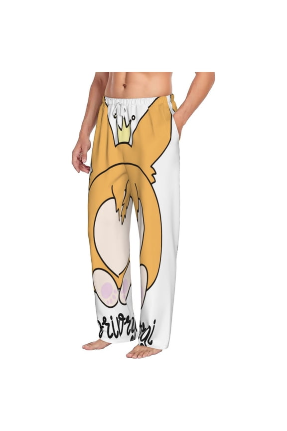 Prince Corgi Dog Mens Soft Woven Cotton Elastic Waistband Sleep Pajama Pant Lounge Sleep Pant With Pockets And Drawstring-Medium