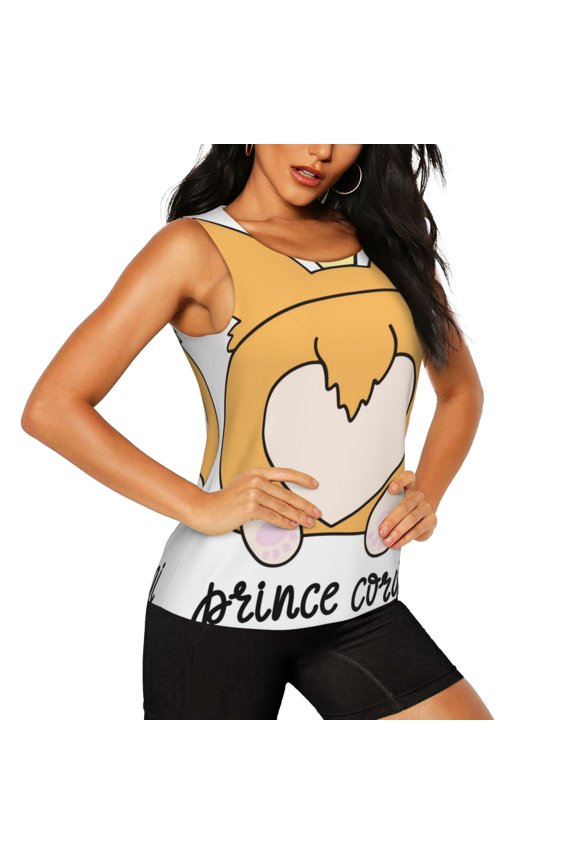 Prince Corgi Dog Pattern Women's Workout Tank Top,Breathable Activewear,Slim Fit Athletic Top,Versatile Workout Moisture-wicking top-XX-Large
