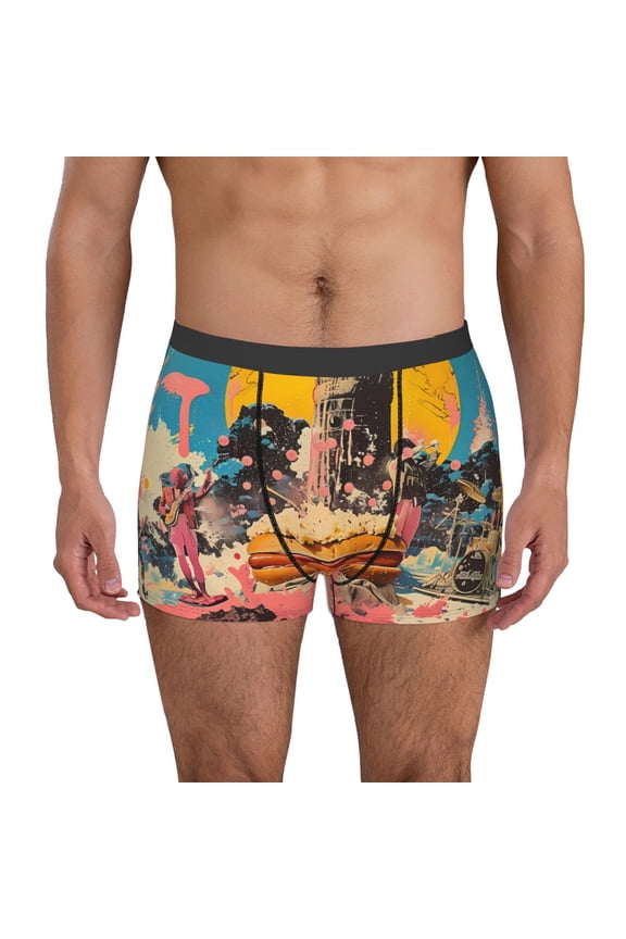 Psychedelic Band Hotdog Art Pattern Men’s Boxer Briefs – Soft & Breathable Underwear, Stretchy & Comfortable Fit, Supportive Pouch Design, Moisture-Wicking-X-Large
