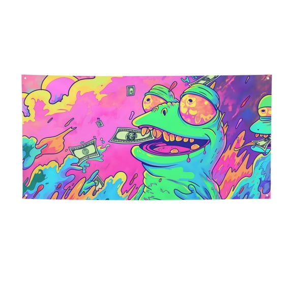 Picia Psychedelic Cartoon Frog Pattern Party Banner, Festive Decoration, Holiday Banner, Celebration Decor, Event Banner, Reusable Party Banner-Medium