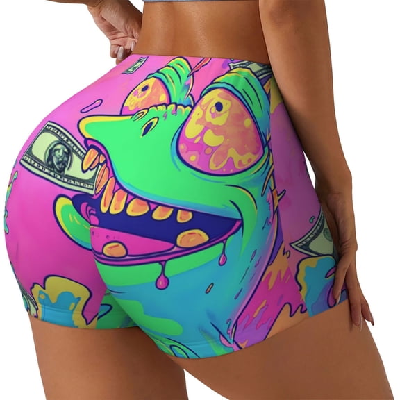 Picia Psychedelic Cartoon Frog Printed Workout Shorts for Women Seamless Scrunch Butt Lifting High Waisted Yoga Gym Booty Running Moisture-wicking Short Pants-XX-Large