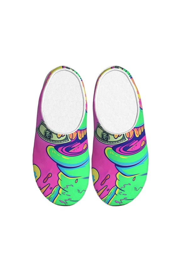 Psychedelic Cartoon Frog for Women's Lamb-hug Comfy Fleece House Slippers Memory Foam, Slip-on House Shoes Indoor Outdoor-37/38