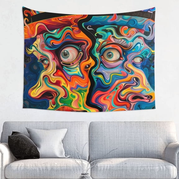 Picia Psychedelic Faces Colorful Pattern Tapestry-Tapestries for Bedroom Living Room Dorm(29x37")