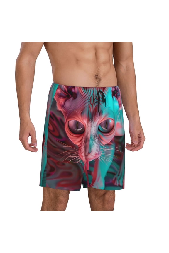 Psychedelic Hairless Cat Pajama Shorts for Men, Men's Pajama Bottoms, Sleepwear,Short Pajama Pants-XX-Large