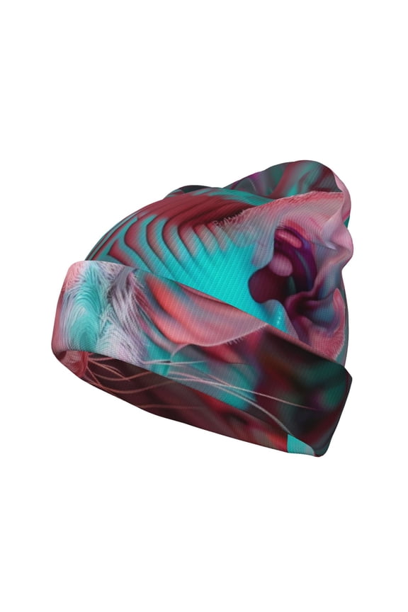 Psychedelic Hairless Cat Pattern Knitted Beanie Hat for Men and Women , Unisex Winter Warm Stretchy Knit Cap Thick Fisherman Beanies Cuffed Plain Skull Caps