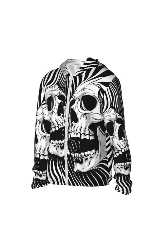 Psychedelic Skull Illusion Art Women's Men's UPF 50+ Sun Protection Hoodie Shirt Long Sleeve SPF Fishing Outdoor UV Hiking Lightweight Shirts-X-Large