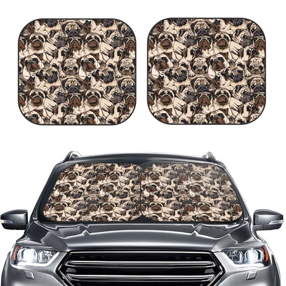 Picia Pug 2 Piece Car Windshield Sun Shade Foldable | Foldable Sun Shield for Front Window Blocks UV Rays and Keeps Your Vehicle Cool-Small