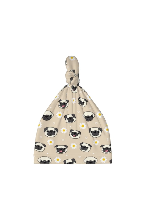 Pug Dog Face Printed Preemie Hats for Baby Girls Cotton Premature Knot Hats Newborn Hospital Cap Warm Knot Beanie Nicu for Preemie Girls and Boys