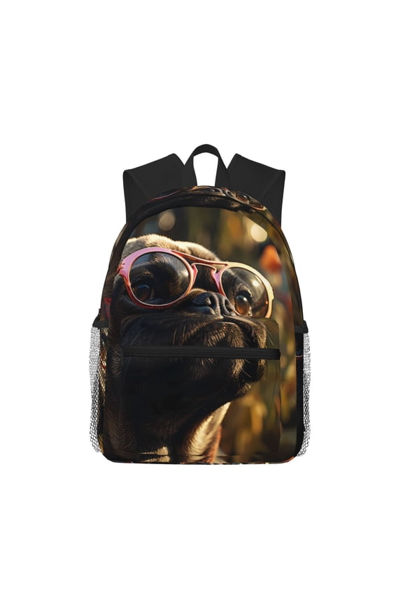 Pug Wearing Sunglasses Flowers Large Capacity Backpack Classic Style Backpack Casual Backpack Water-Resistant School Work Travel Outdoor Backpack
