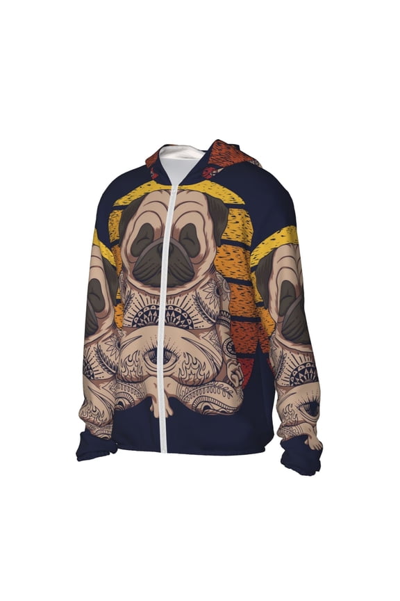 Pug dog Yoga Women's Men's UPF 50+ Sun Protection Hoodie Shirt Long Sleeve SPF Fishing Outdoor UV Hiking Lightweight Shirts-Medium
