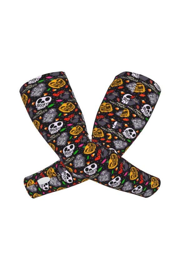 Pumpkin And Flying Bat Arm Sleeves for Men and Women - Tattoo Cover Up UPF 50+ Cooling Sports Sleeve for Basketball Golf Football-One Size