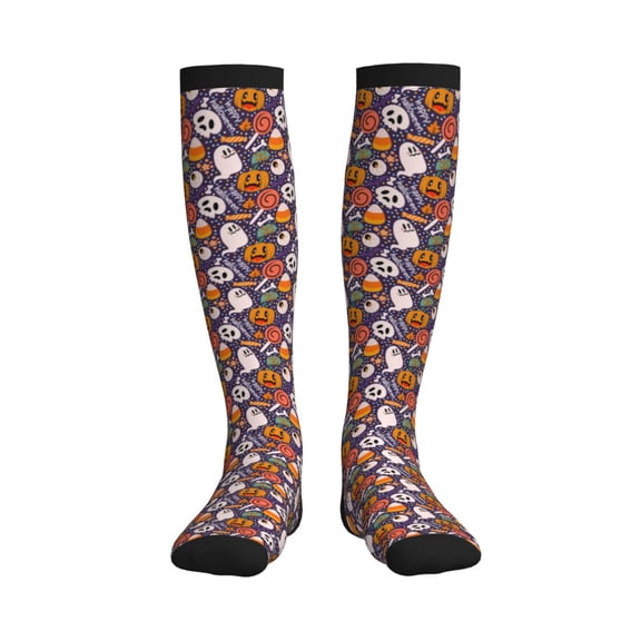 Picia Pumpkin And Flying Bat1 Printed Sports Compression Socks - 15-20mmHg Graduated Compression, High-Performance Soft and Breathable Socks for Men and Women