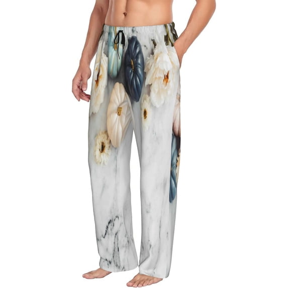 Picia Pumpkin And White Marble Mens Soft Woven Cotton Elastic Waistband Sleep Pajama Pant Lounge Sleep Pant With Pockets And Drawstring-Small