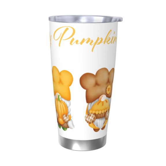 Picia Pumpkin Pie Gnome Pattern 20 oz Tumbler Stainless Steel Vacuum Insulated Coffee Ice Cup Double Wall Travel Flask Dual Lid Water Bottle, Eco-friendly Car Cup-Without Straw