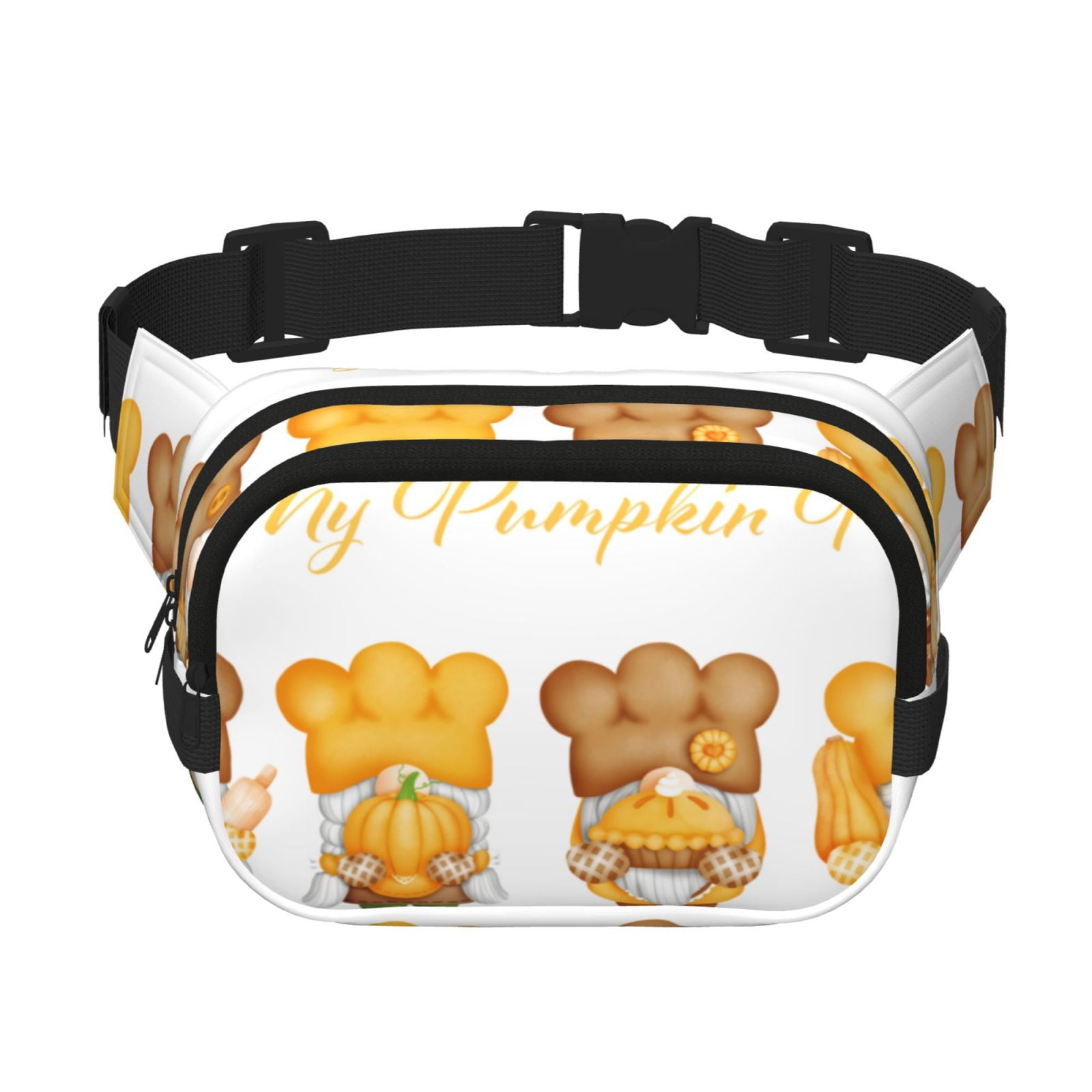 Picia Pumpkin Pie Gnome Print Square Double-Layer Waist Bag Mini Adjustable Waist Belt Bag Exercise Running Travel Hiking